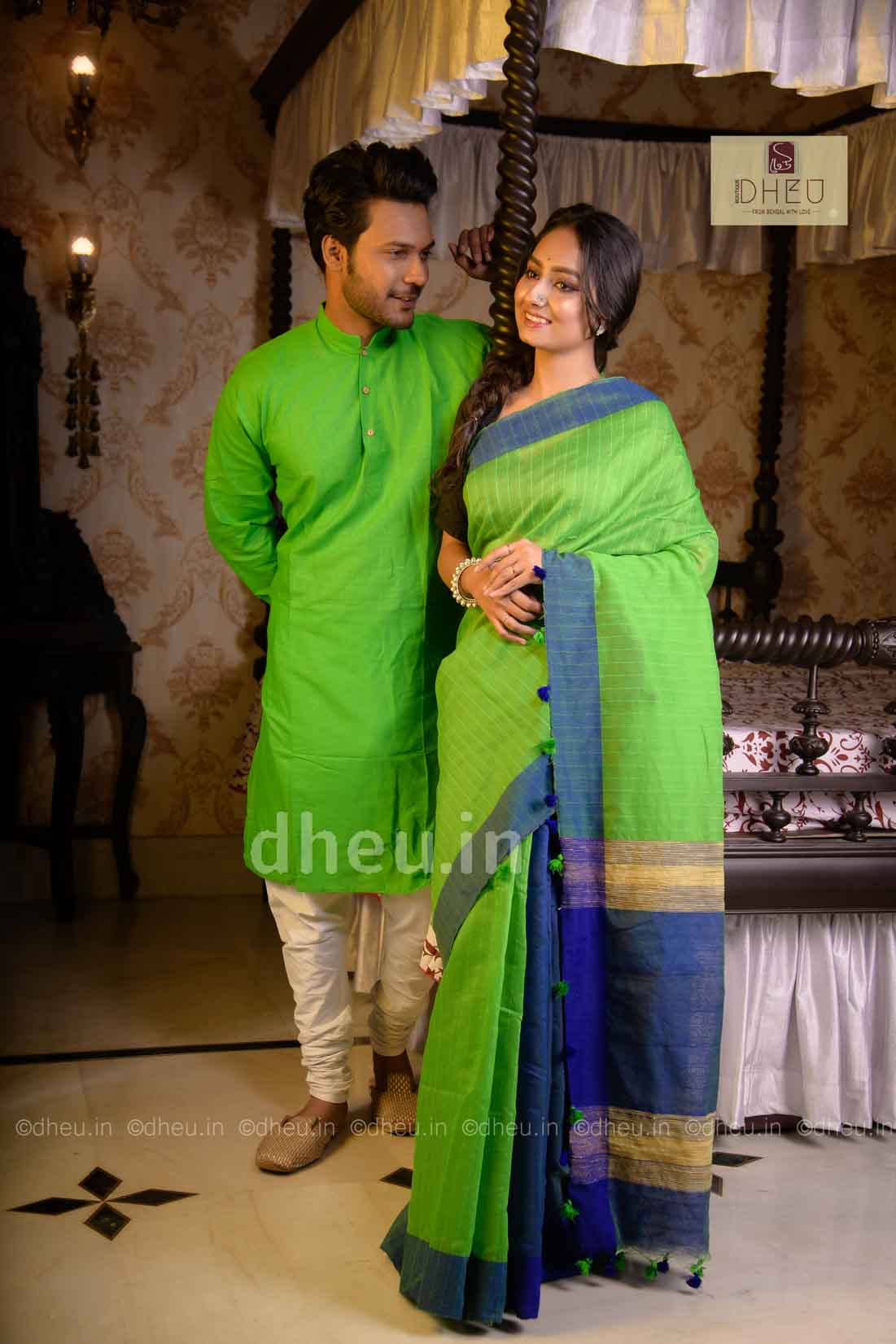 Handloom Silk Saree-Kurta Couple Set - Boutique Dheu