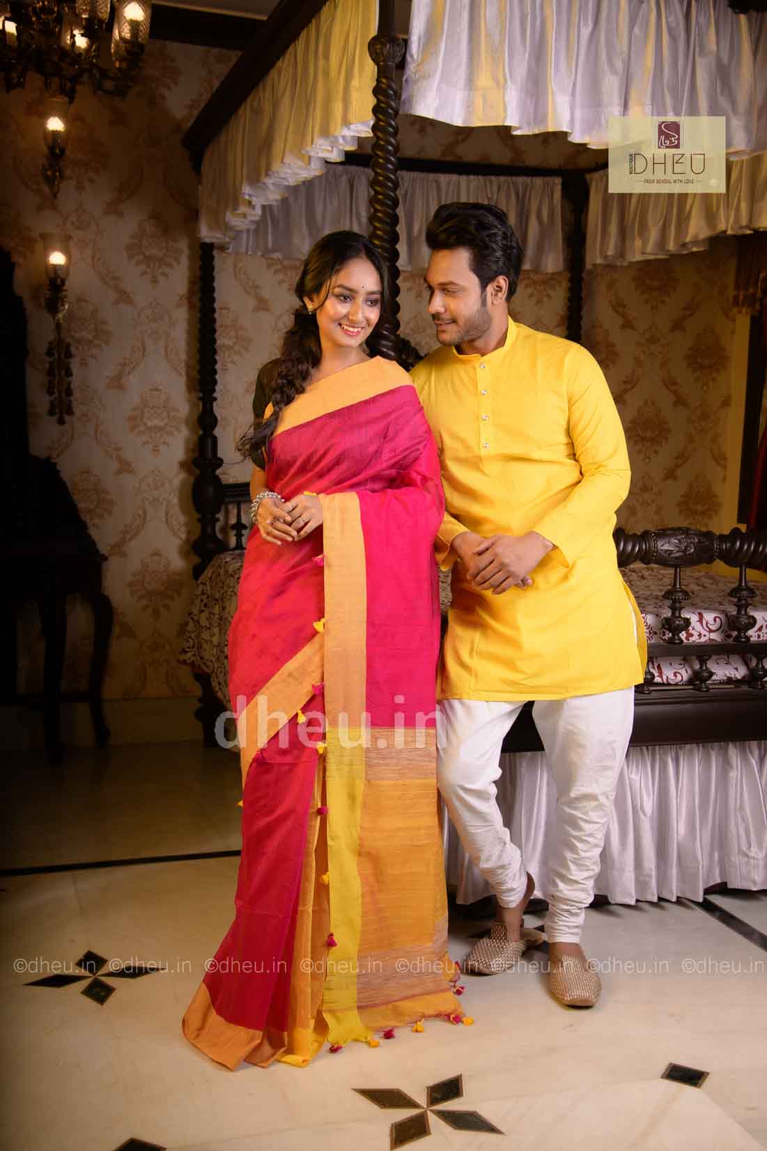 Handloom Silk Saree-Kurta Couple Set - Boutique Dheu