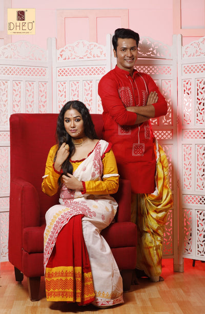 Saree Kurta Dhoti Couple set at Lowest Cost only at Boutique Dheu