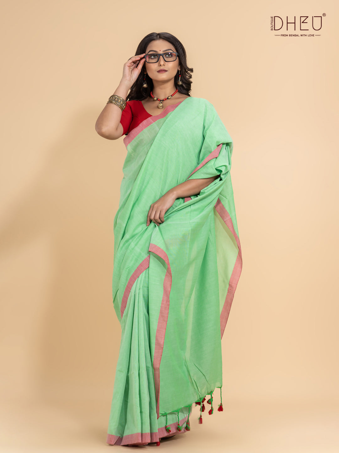 Silk Finish Soft Light weight Handloom Cotton saree at low cost only at dheu.in