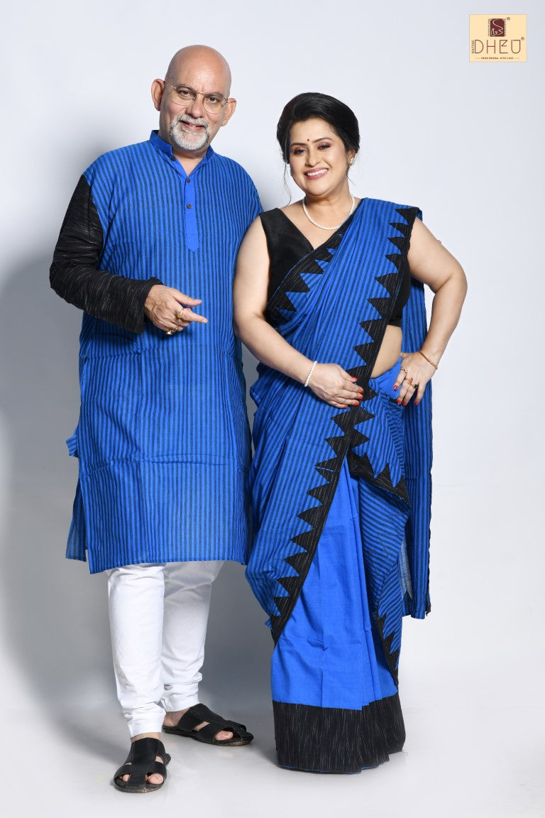 Monkshood Blue- Saree-Kurta Couple Set