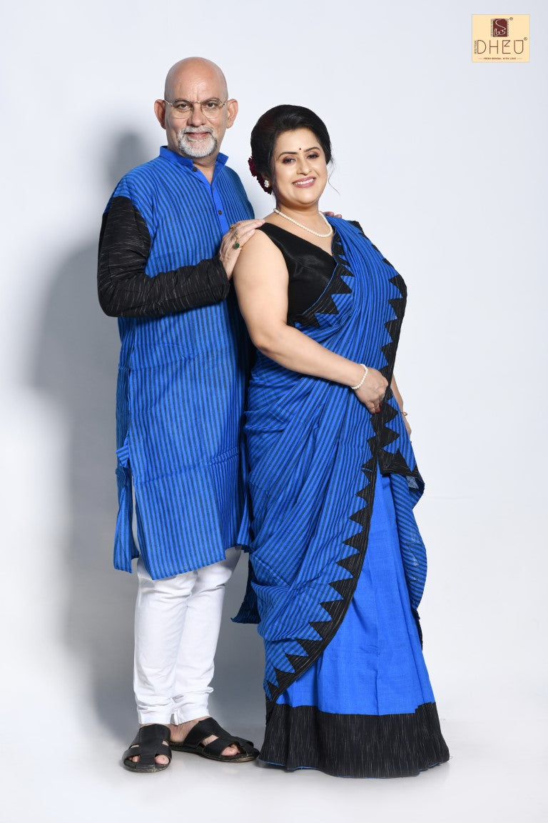 Monkshood Blue- Saree-Kurta Couple Set