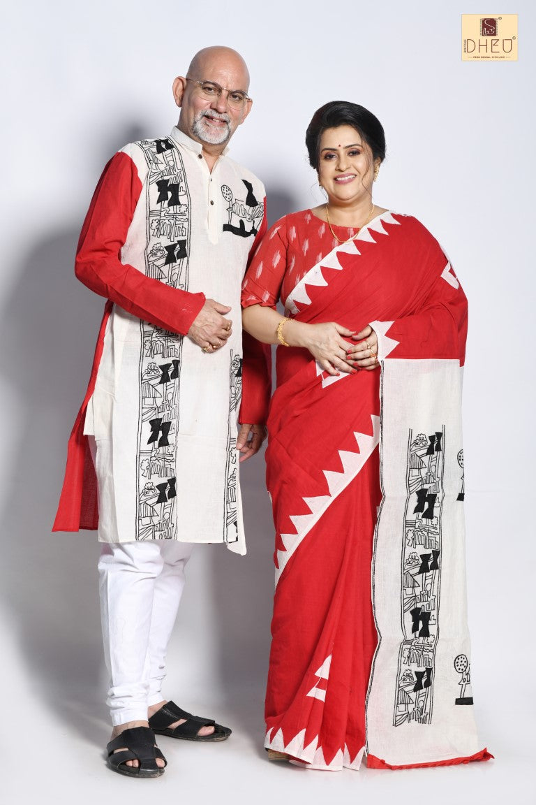 Saree Kurta Dhoti Couple set at Lowest Cost only at Boutique Dheu