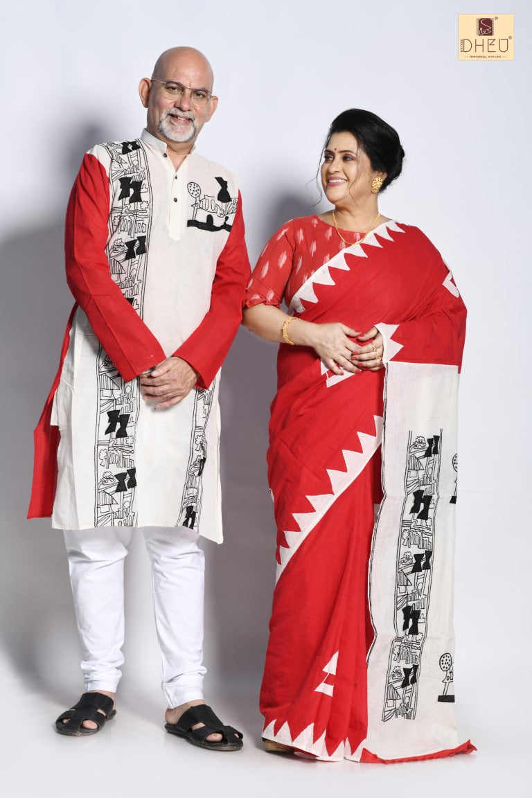 Amader Choto Gram- Cotton Saree+Kurta Set For Mom and Dad