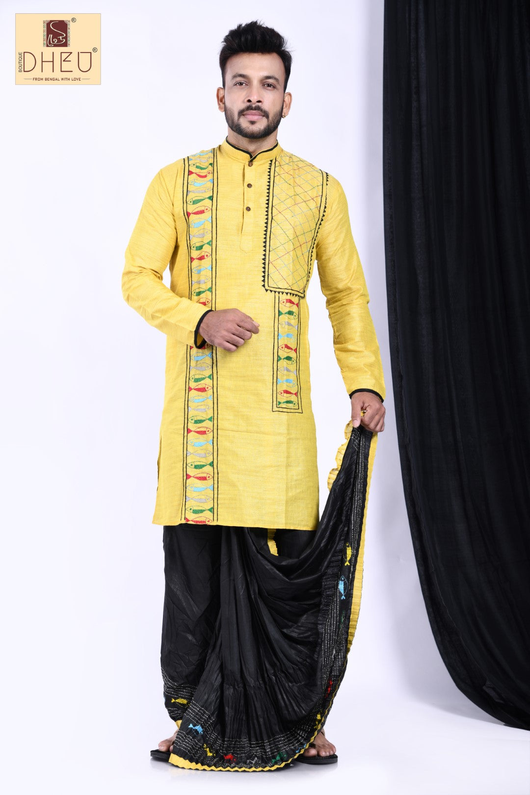 Machli Baba- Dheu Designer Silk  Dhoti(Optional)Kurta Set