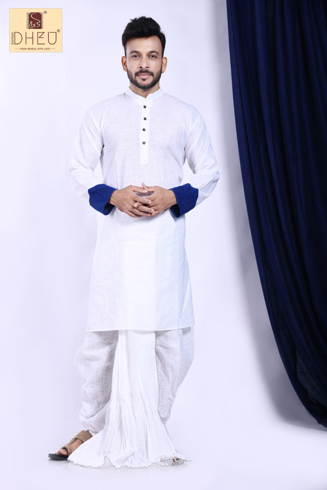 Casual white kurta with designer dhoti only at dheu.in