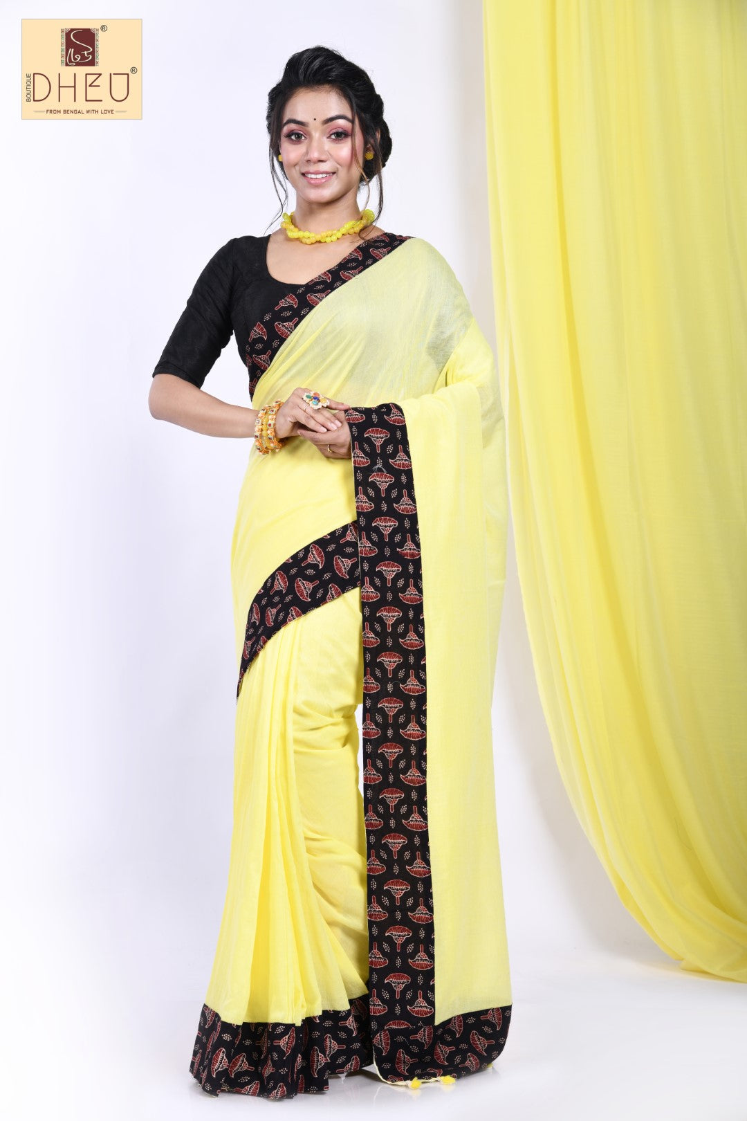 Designer Handloom Cotton with Ajrakh print saree at lowest price at dheu.in