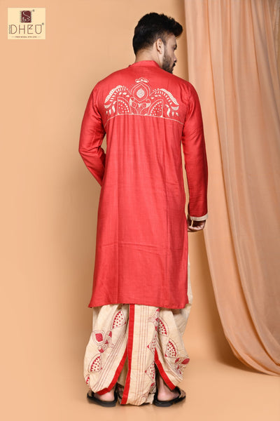 Biyer Saaj- Dheu Designer Silk  Dhoti(Optional)Kurta Set
