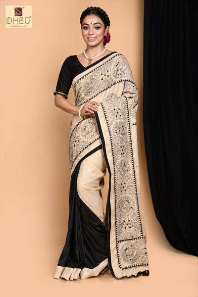 ghicha silk and kantha stitch saree at lowest price only at dheu.in