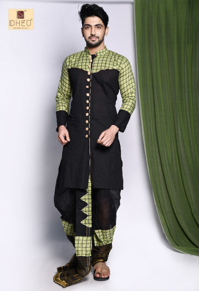 Perfect black kurta with black ready to wear dhoti from dheu.in