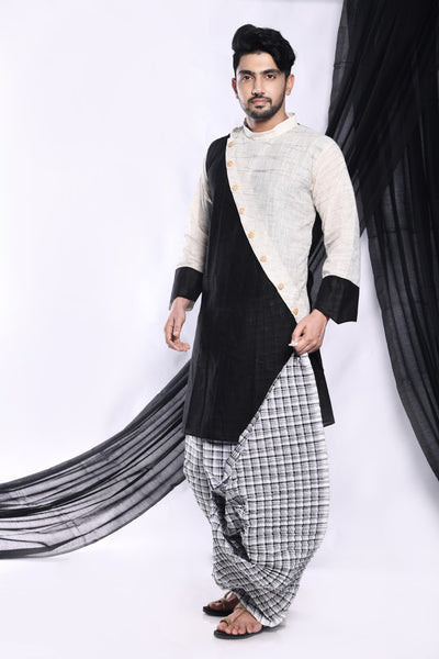 Elegant white and black kurta with designer dhoti only at dheu.in