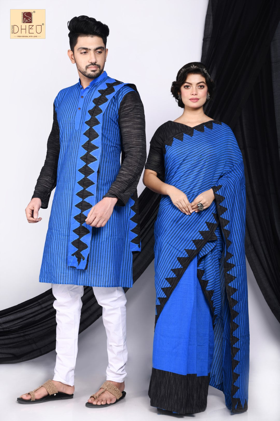 Monkshood Blue- Mekhela-Kurta Couple Set