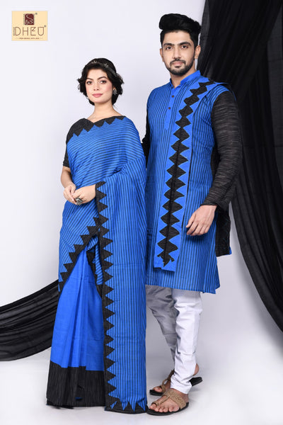 Monkshood Blue- Mekhela-Kurta Couple Set