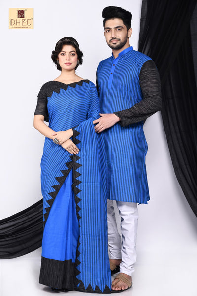 Monkshood Blue- Mekhela-Kurta Couple Set