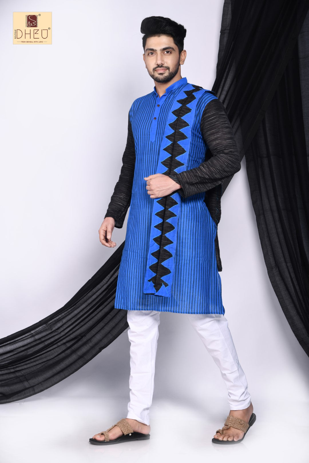 Monkshood Blue- Mekhela-Kurta Couple Set