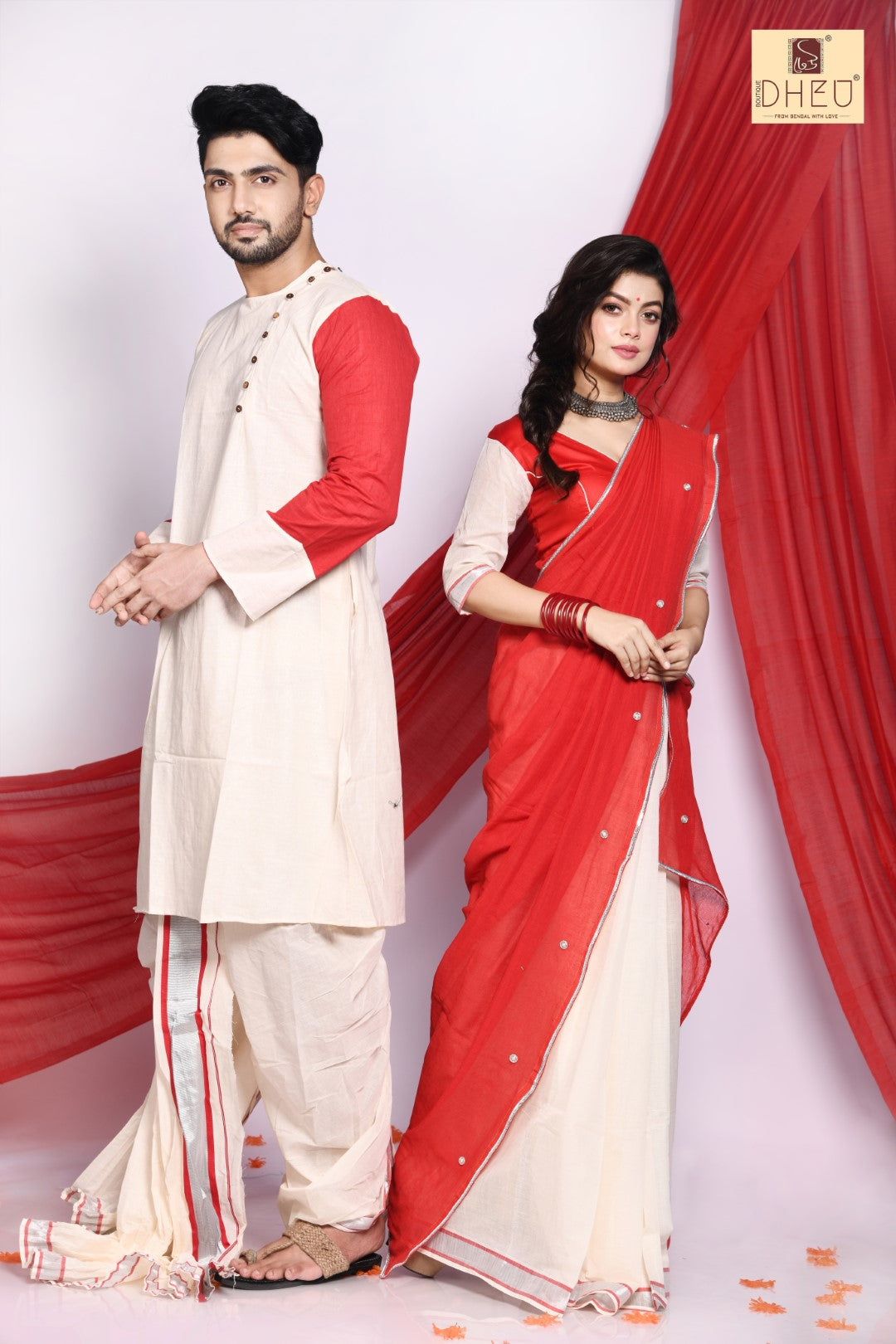 Notun Bou - Dheu Designer Mekhela Couple set