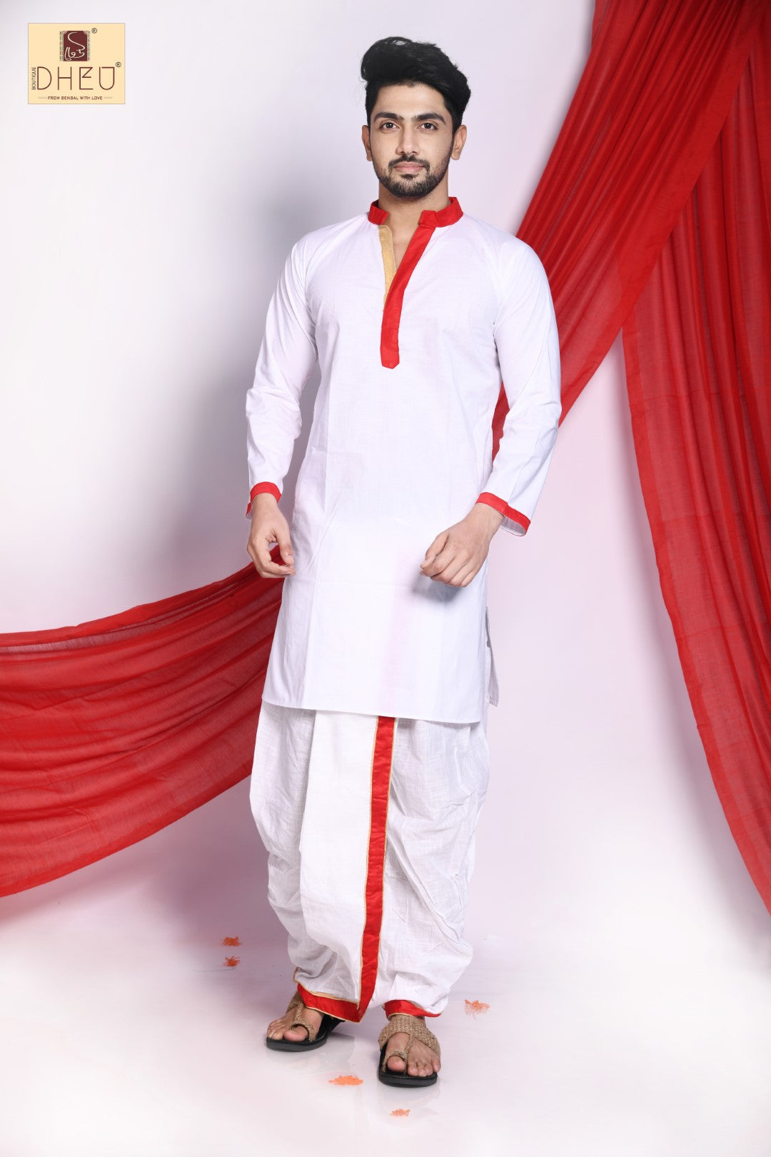 Vibrant white and red kurta from dheu.in
