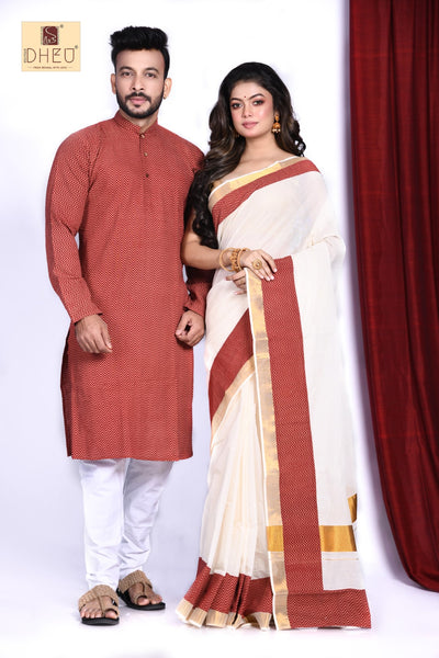 Saptamir Saaj -Saree-Kurta- Couple Set