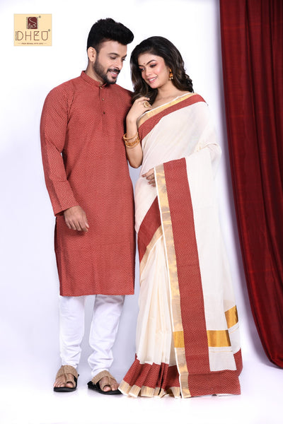 Saptamir Saaj -Saree-Kurta- Couple Set