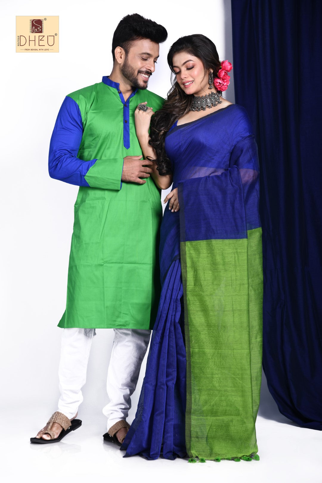 Saree Kurta Dhoti Couple set at Lowest Cost only at Boutique Dheu