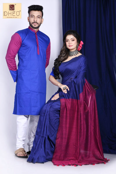 Saree Kurta Dhoti Couple set at Lowest Cost only at Boutique Dheu