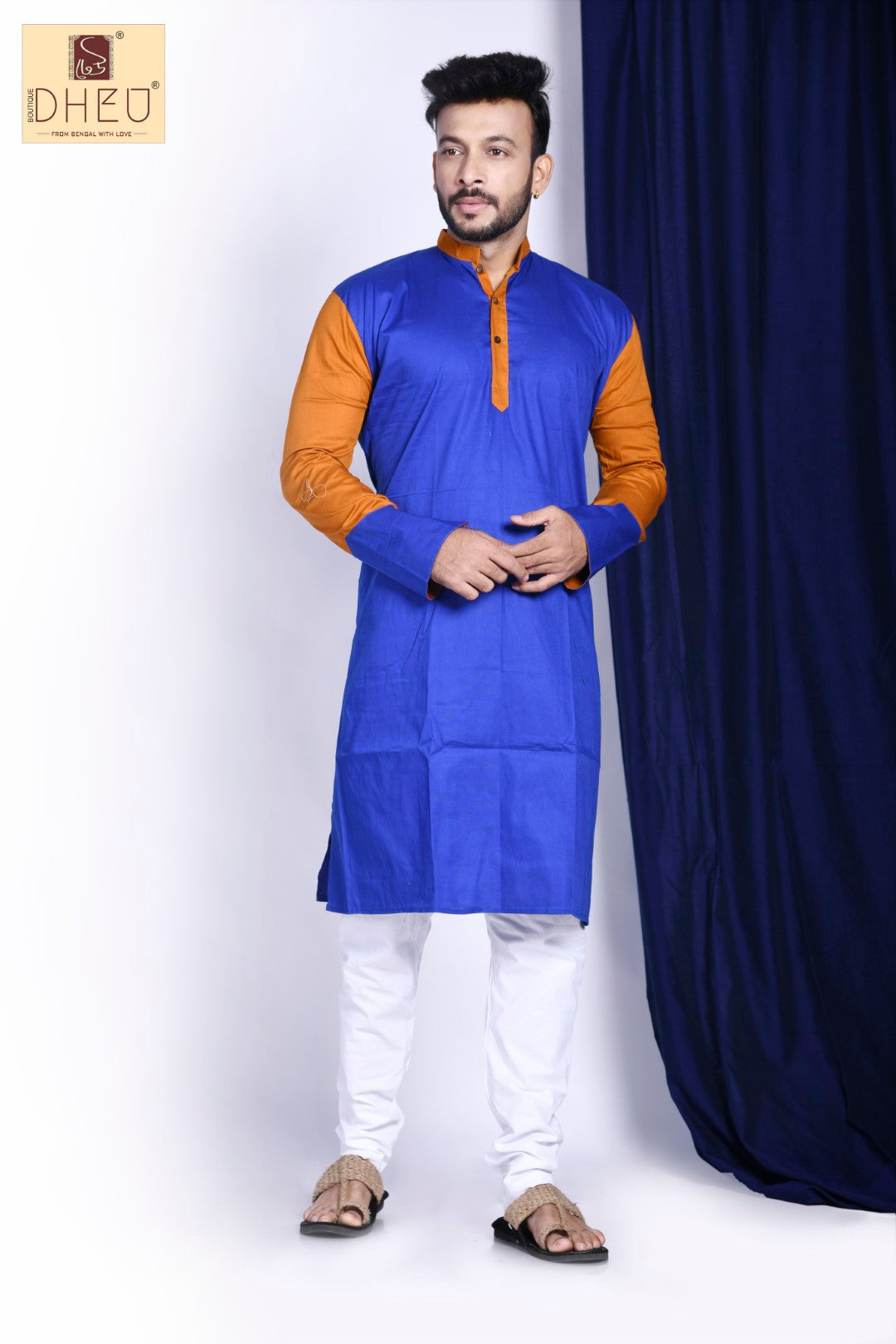 Tibetian Blue Poppy-Kurta-Saree Couple Set