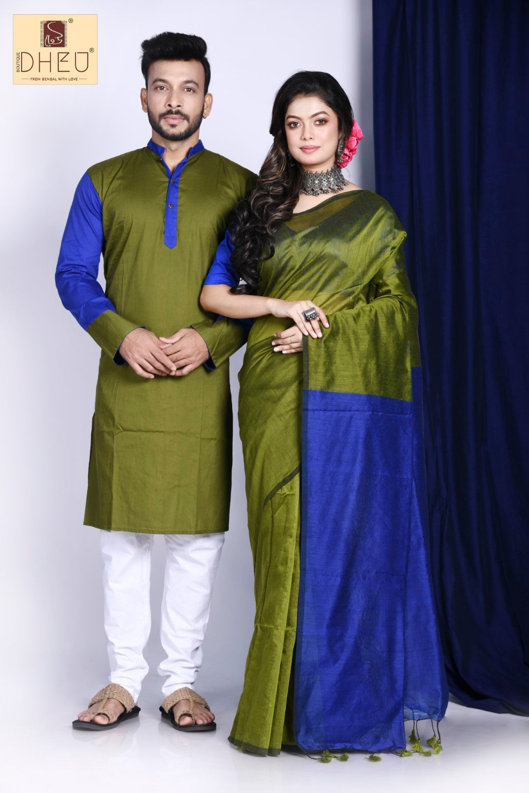 Saree Kurta Dhoti Couple set at Lowest Cost only at Boutique Dheu