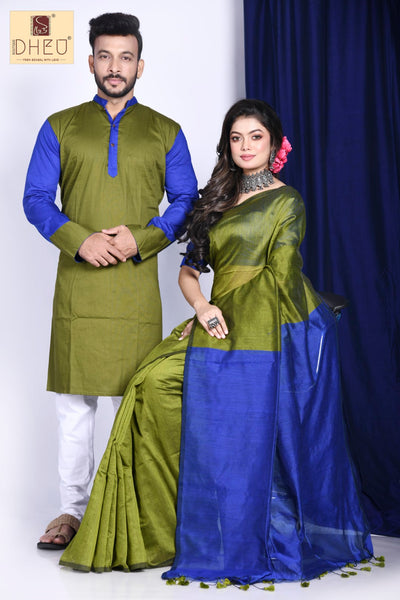 Desert Bluebells- Kurta-Saree Couple Set