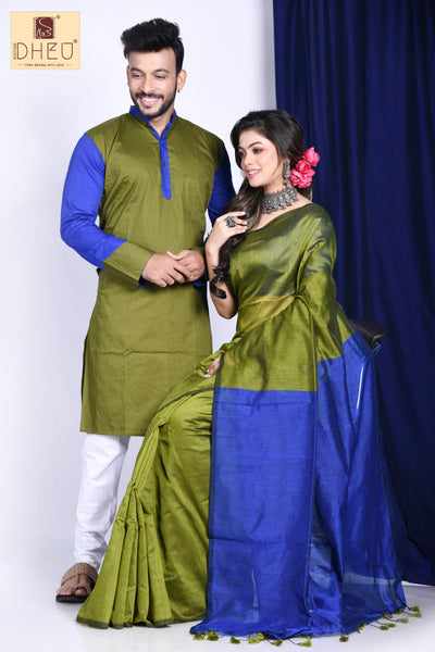 Desert Bluebells- Kurta-Saree Couple Set