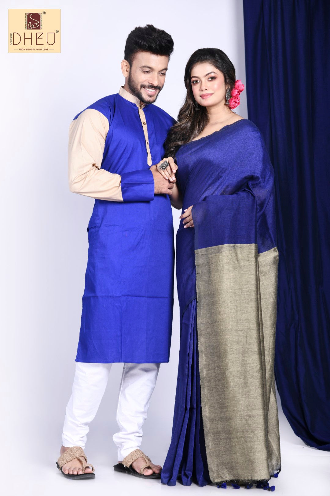 Saree Kurta Dhoti Couple set at Lowest Cost only at Boutique Dheu