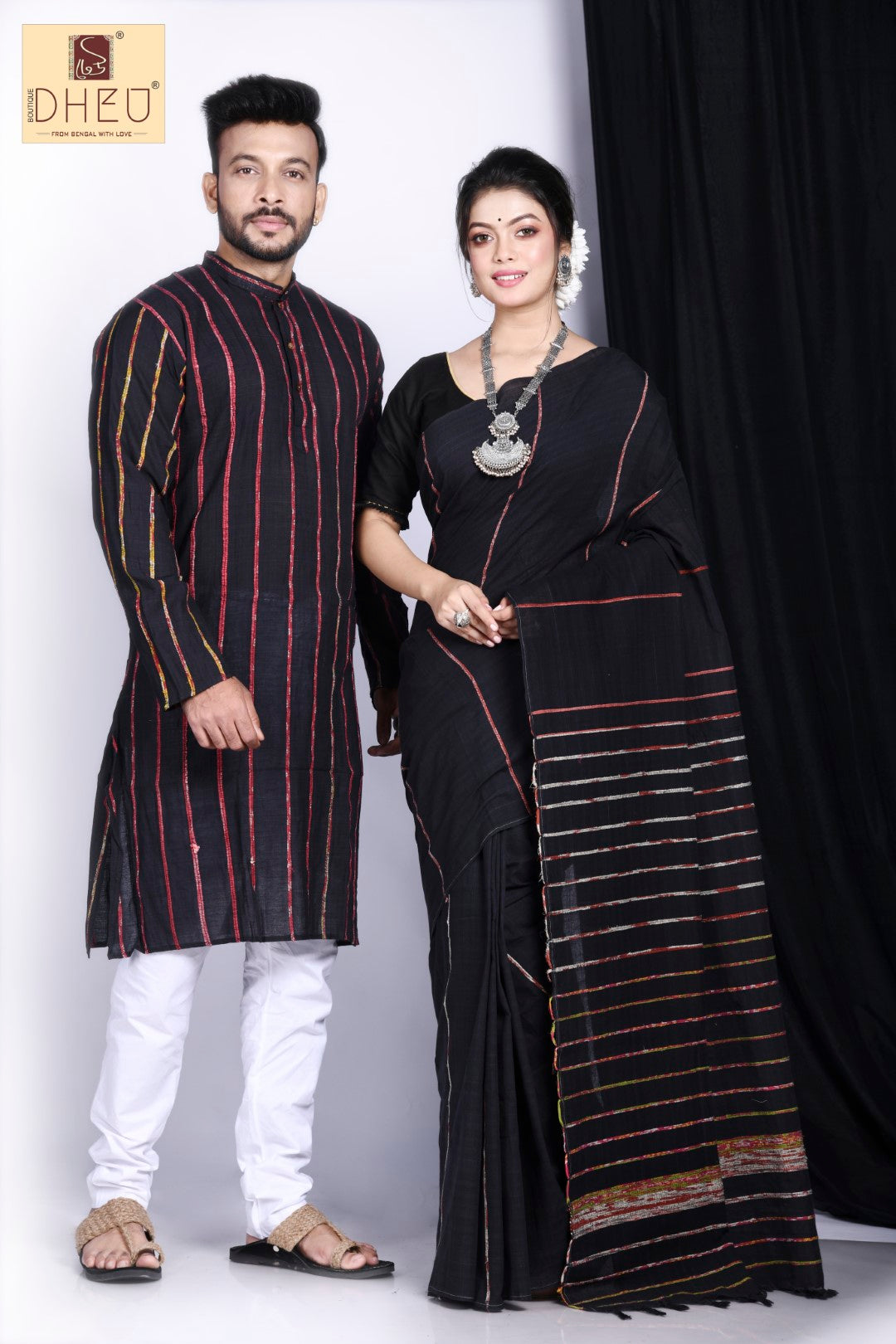 Midnite Black -Saree-Kurta Couple Set