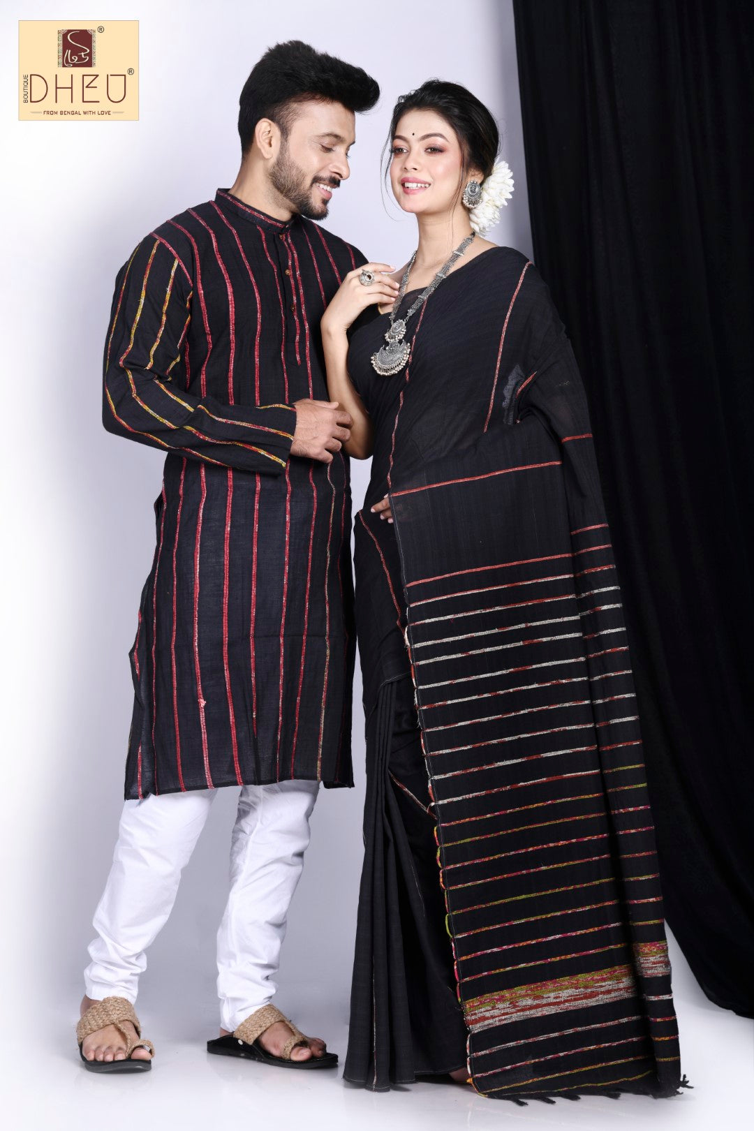 Midnite Black -Saree-Kurta Couple Set