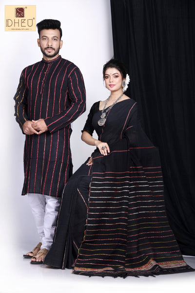 Midnite Black -Saree-Kurta Couple Set