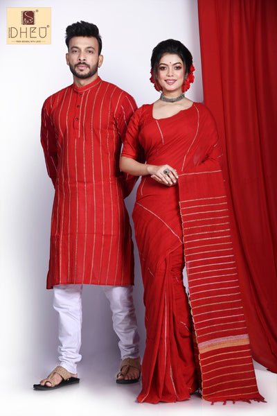 Begonia Red- Khadi Couple Set