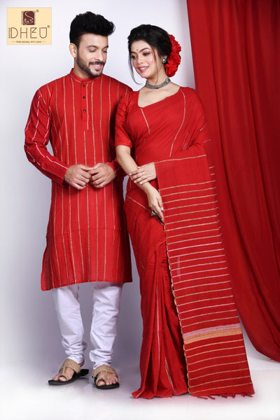 Begonia Red- Khadi Couple Set