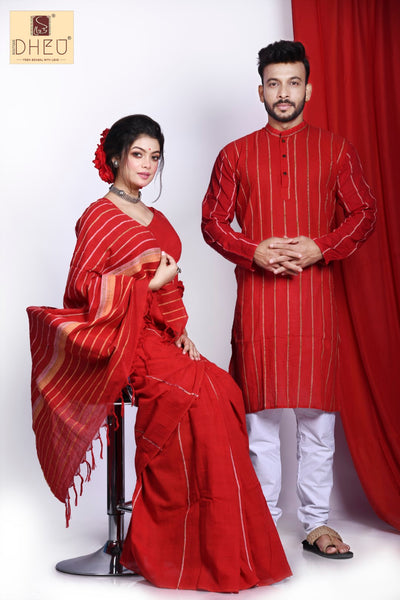 Begonia Red- Khadi Couple Set