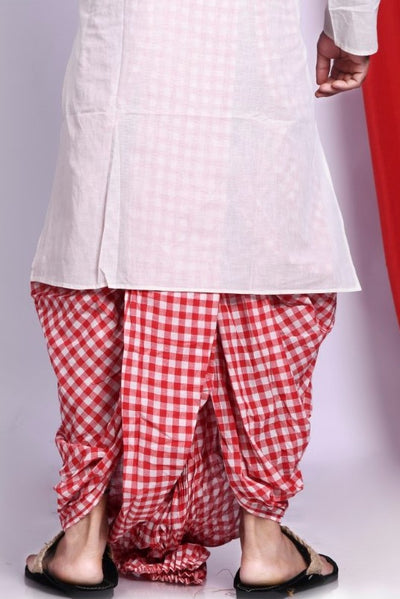 Red Cheks -Bengali Cotton Dhoti- Ready to wear
