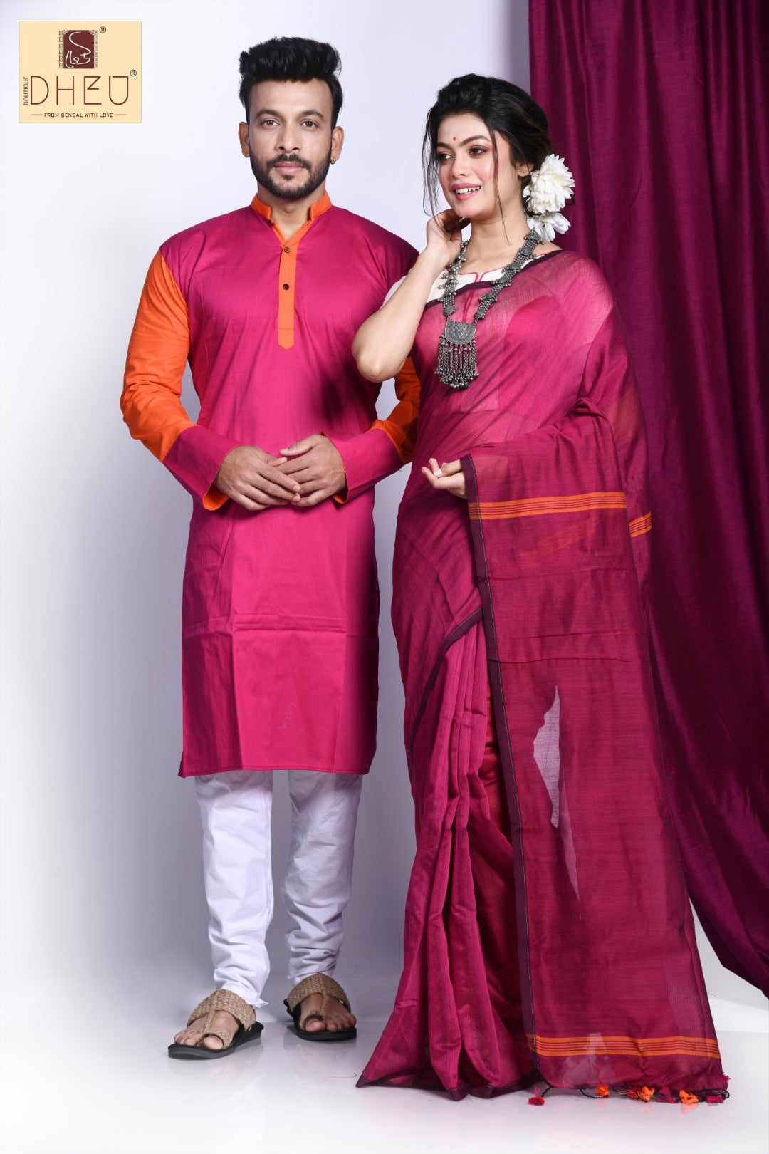 Saree Kurta Dhoti Couple set at Lowest Cost only at Boutique Dheu