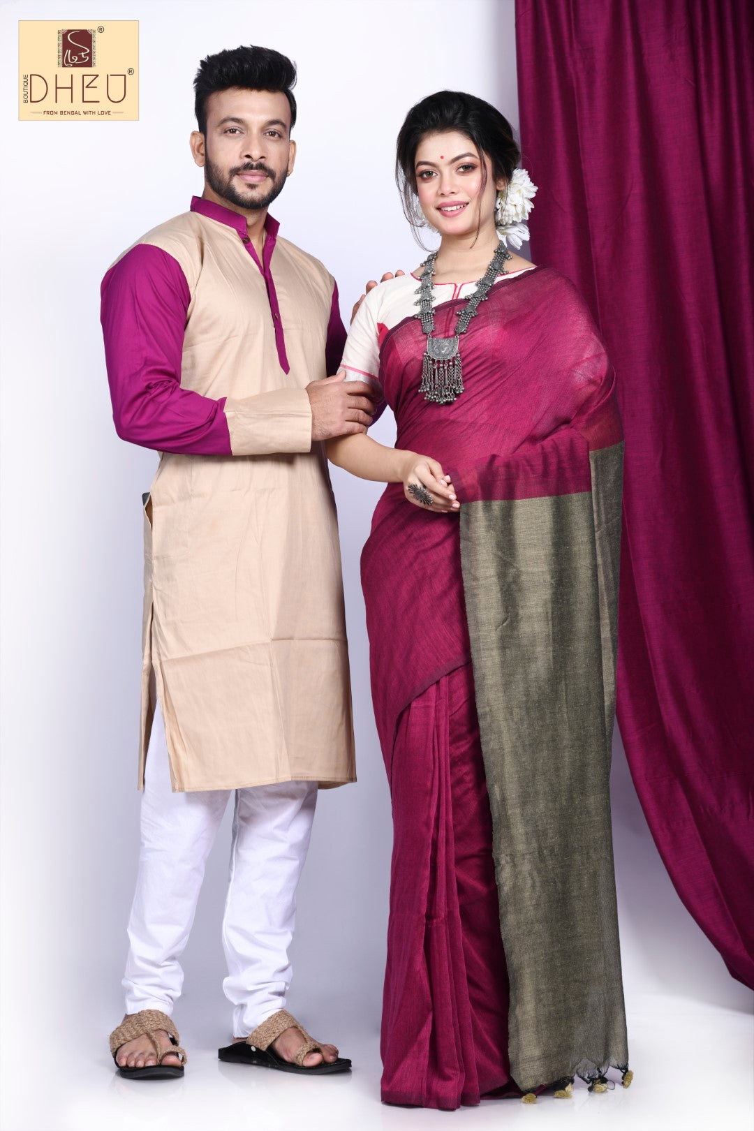 Saree Kurta Dhoti Couple set at Lowest Cost only at Boutique Dheu