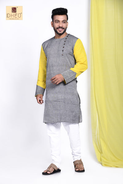 50 Shades of Grey Linen Saree-Kurta Couple Set