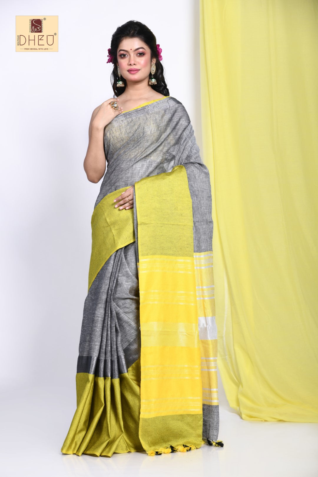 50 Shades of Grey Linen Saree-Kurta Couple Set