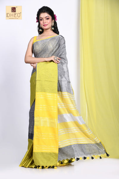 50 Shades of Grey Linen Saree-Kurta Couple Set