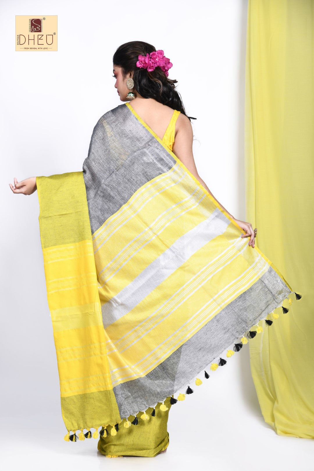 50 Shades of Grey Linen Saree-Kurta Couple Set