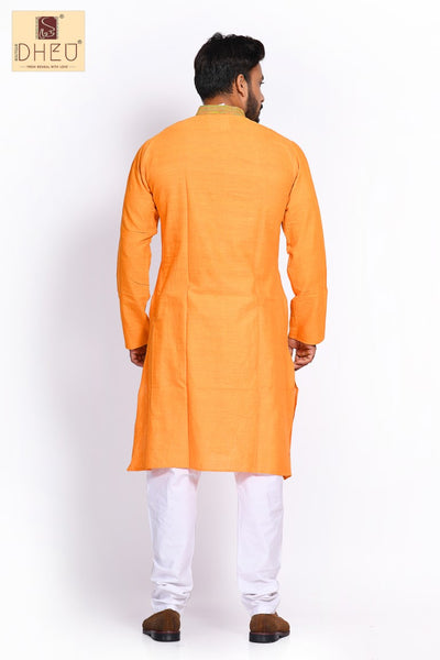 Yellow Pure Cotton kurta with Khes Border