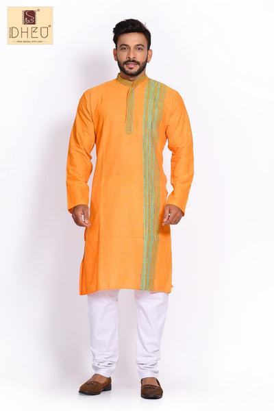 Yellow Pure Cotton kurta with Khes Border