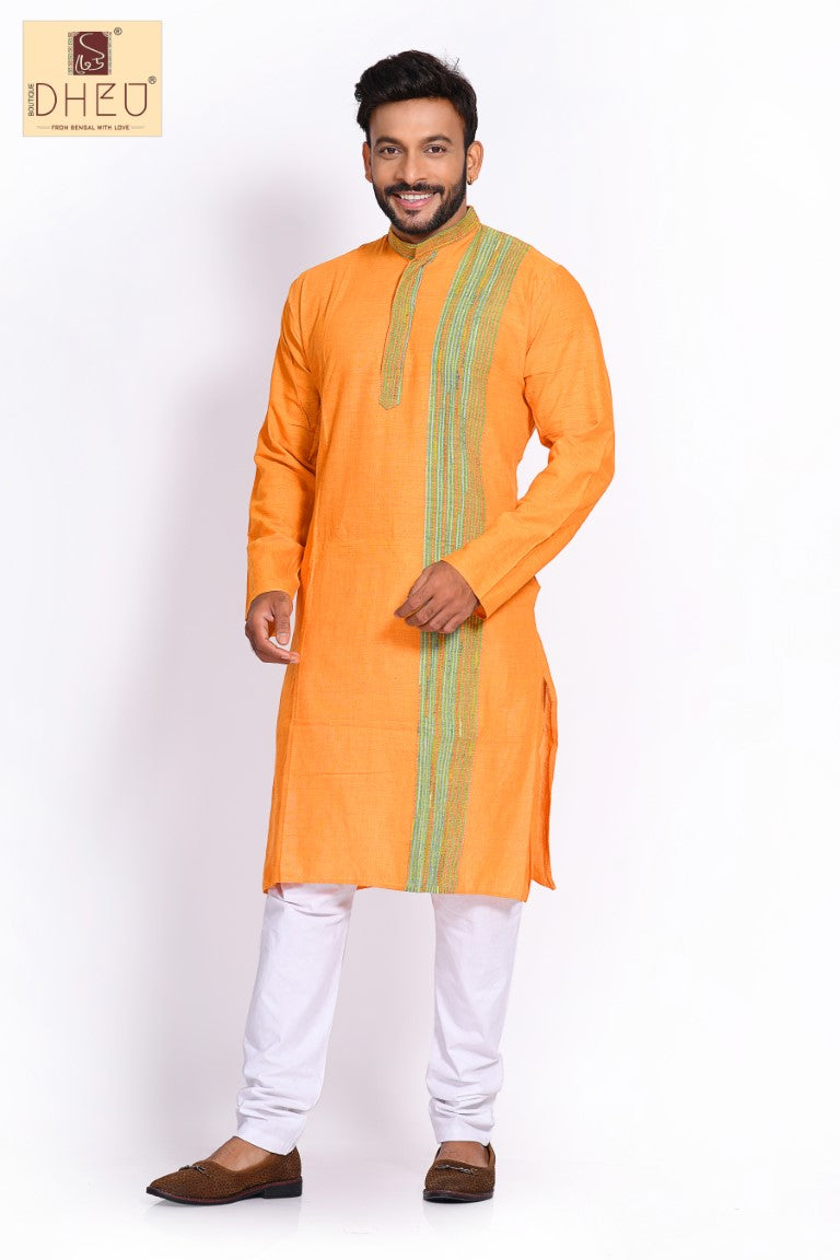 Yellow Pure Cotton kurta with Khes Border