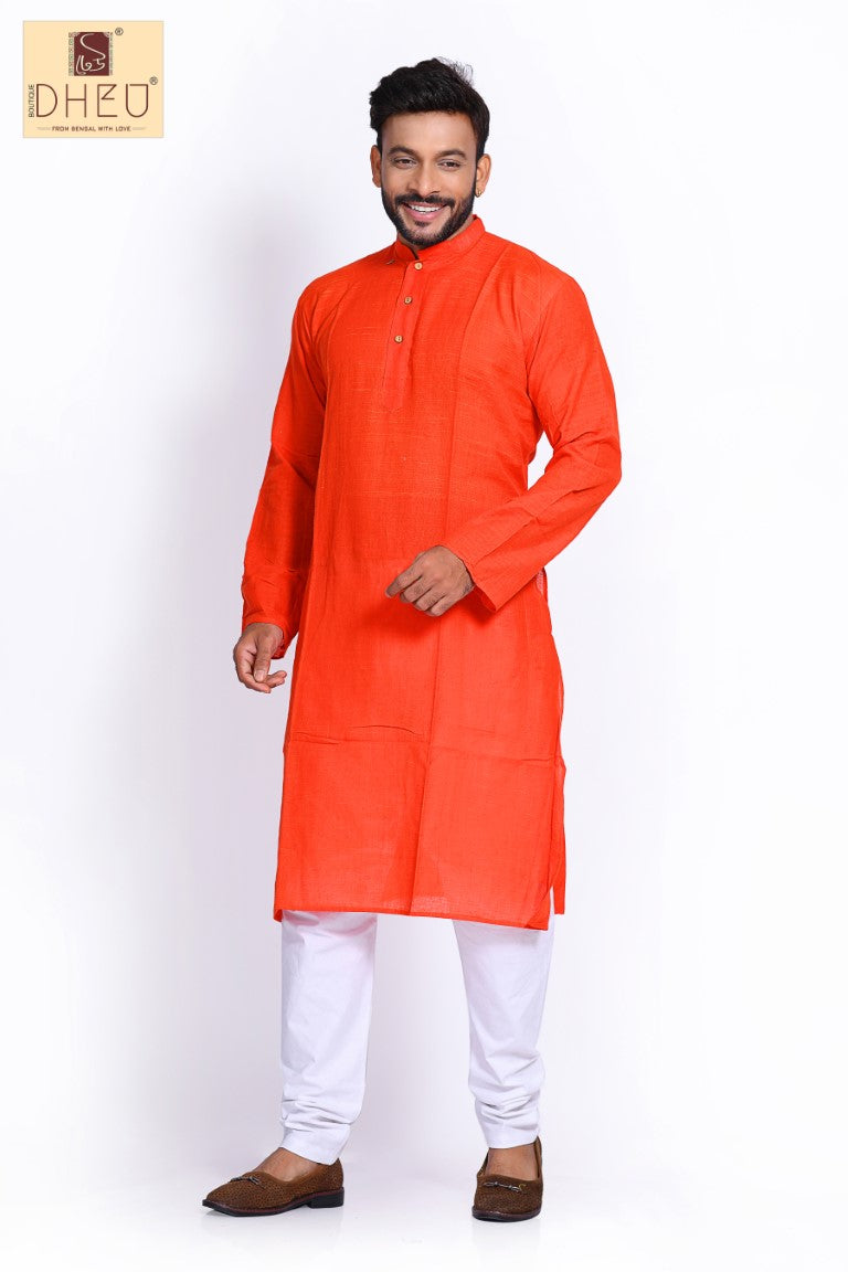 Orange Pure Cotton kurta for men