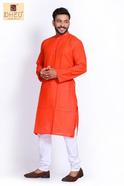 Orange Pure Cotton kurta for men