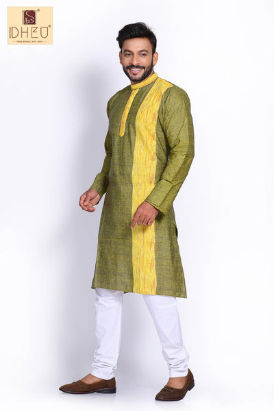 Vibrant Moss green-yellow designer kurta at low cost in dheu.in