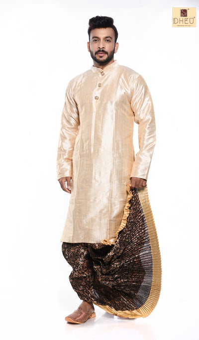 Sophisticate beige kurta with black designer dhoti from dheu.in